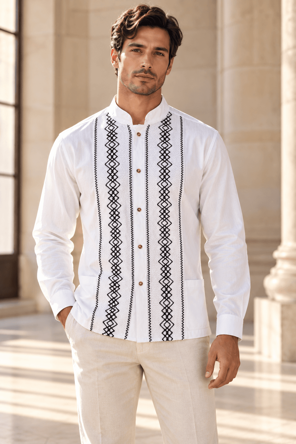Guayabera blanca de manga larga