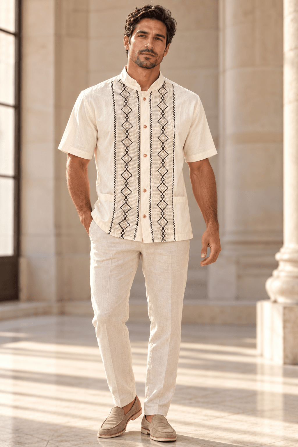 Guayabera Beige manda corta