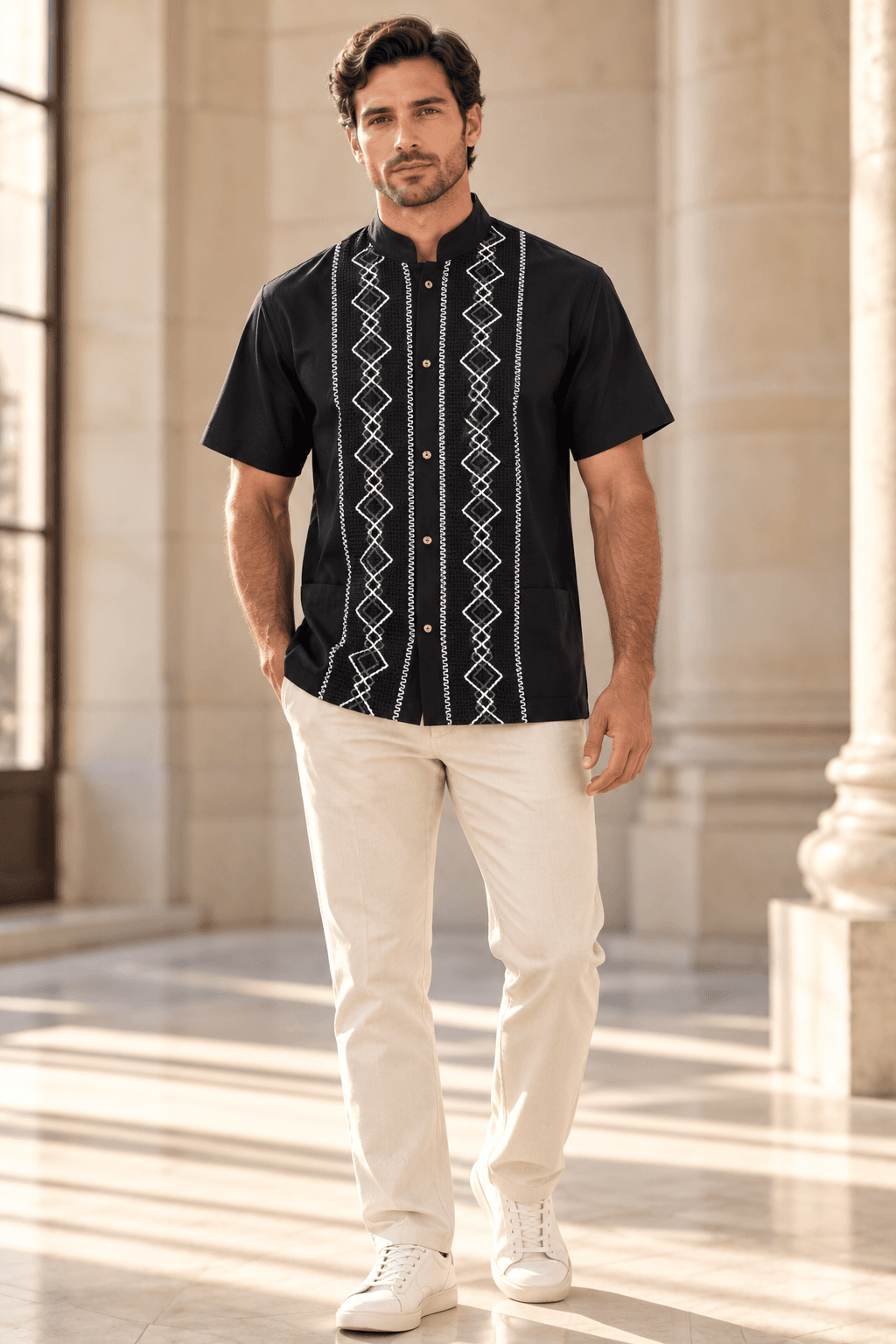 Guayabera negra de manga corta