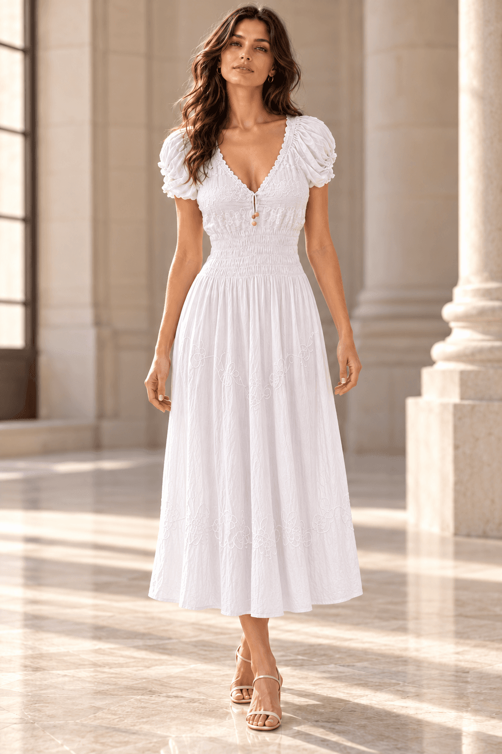 Vestido blanco con falda escalonada