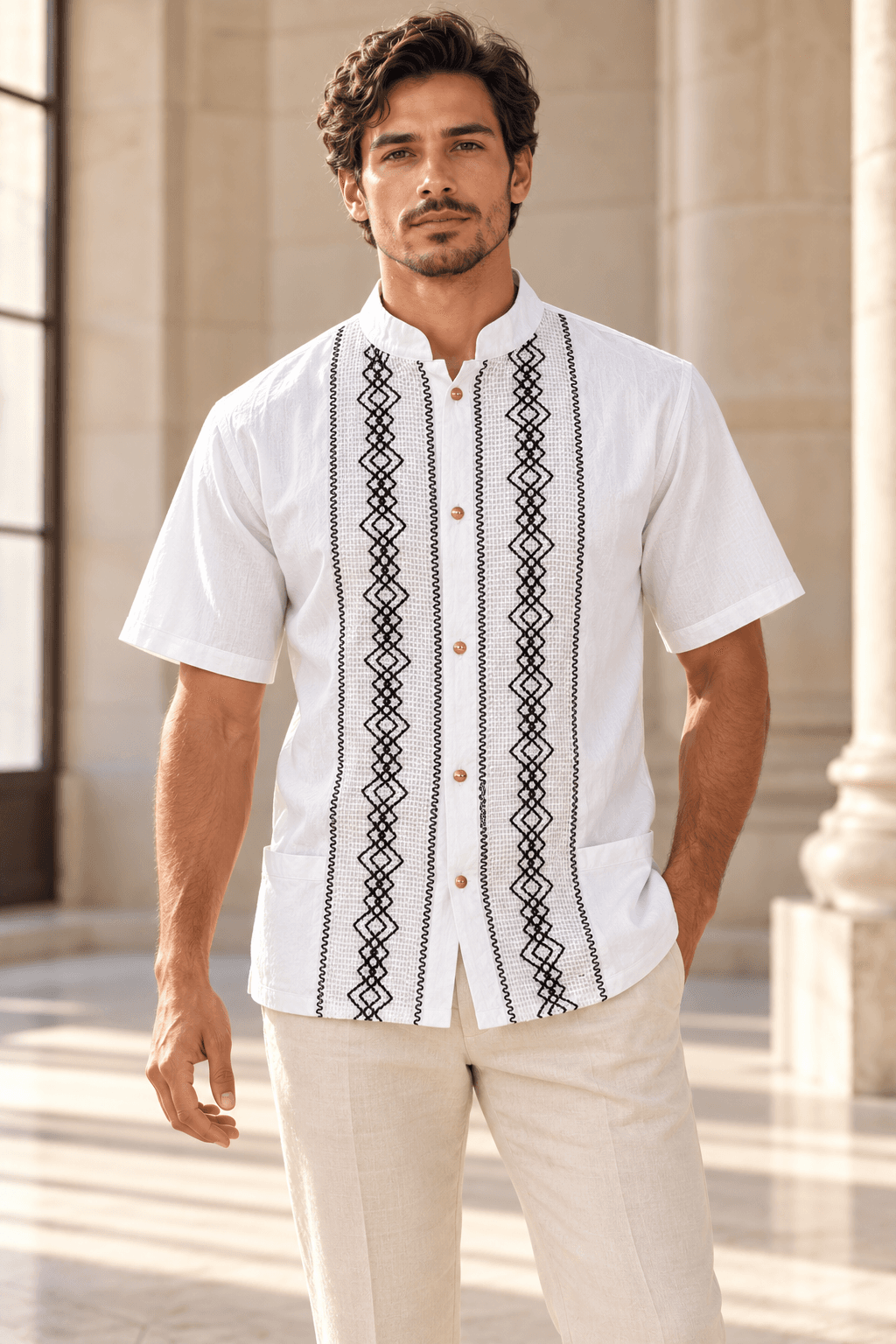 Guayabera blanca de manga corta
